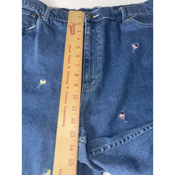 Quacker Factory High Waisted Embroidered Jeans Size 22 Martini Cocktails 80s - Picture 7 of 10